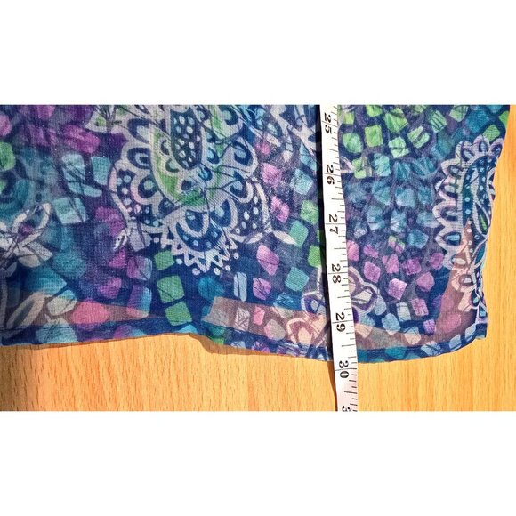 Bon Worth Blouse Womens XL Sheer Paisley Blue Button Up Collar 3/4 Sleeve Boho - Picture 6 of 9